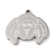 304 Stainless Steel Pendants, Spider Charm, Stainless Steel Color, 20.5x24x1.5mm, Hole: 1mm(STAS-C095-09P)