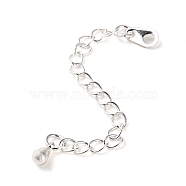 Rack Plating Brass Curb Chain Extender, End Chains with Teardrop Drop, 925 Sterling Silver Plated, 67mm(KK-Q807-11S)