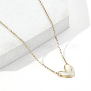 Natural Shell Heart Pendant Necklace with 201 Stainless Steel Cable Chains, Golden, 16.22 inch(41.2cm)(NJEW-D055-04G)