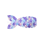 Fish Scale Shiny Cloth Snap Hair Clips, Baby Clip Accessories, with Iron Findings, Slate Blue, 70x35mm(PW-WG87473-03)