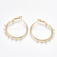 Brass Hoop Earring Findings with Latch Back Closure, Nickel Free, Real 18K Gold Plated, 12 Gauge, 35x31~34x2mm, Hole: 1.5mm, Pin: 0.8mm(KK-T038-247G)