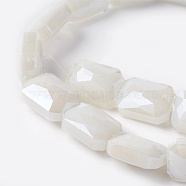 Electroplate Glass Beads Strands, Pearl Luster Plated, Faceted Rectangle, WhiteSmoke, 13.5~14x10x6.5~7mm, Hole: 1.2mm, about 22pcs/strand, 12.2 inch(31cm)(X-EGLA-J108A-E29)