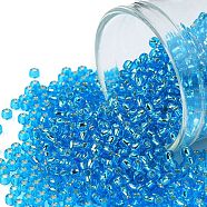 TOHO Round Seed Beads, Japanese Seed Beads, (23B) Silver Lined Aqua, 11/0, 2.2mm, Hole: 0.8mm, about 1110pcs/10g(X-SEED-TR11-0023B)