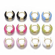 Brass Huggie Hoop Earrings, with Enamel, Real 18K Gold Plated, Mixed Color, 14x15x5mm, Pin: 1x1mm(EJEW-S209-01)