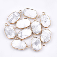 Natural Howlite Pendants, with Nickel Free Brass Findings, Hexagon, Golden, 24~25x13~14x5~7mm, Hole: 2mm(G-T112-12J)