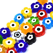 Handmade Lampwork Beads Strands, Flower with Evil Eye, Mixed Color, 10~13x10~13x3~4.5mm, Hole: 0.9mm, about 36~37pcs/strand, 15.35 inch~15.94 inch(39~40.5cm)(LAMP-N023-002B-04)