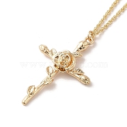 304 Stainless Steel Cross with Flower Pendant Necklaces for Women, Golden, 17.91 inch(45.5cm).(NJEW-A020-03F-G)