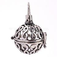Rack Plating Brass Cage Pendants, For Chime Ball Pendant Necklaces Making, Hollow Round with Infinity, Antique Silver, 29x26x21.5mm, Hole: 6x8mm, inner measure: 18mm(KK-S751-005AS)