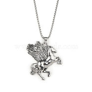 201 Stainless Steel Chain,  Zinc Alloy Pendant Necklaces, Pegasus, Antique Silver & Stainless Steel Color, 23.62 inch(60cm)(NJEW-C034-23AS)