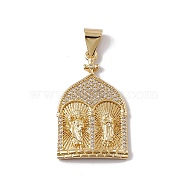 Brass Micro Pave Clear Cubic Zirconia Pendants, Cadmium Free & Nickel Free & Lead Free, Rack Plating, Church, Real 18K Gold Plated, 37.5x23x2.5mm, Hole: 4x6mm(KK-G439-15G)