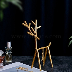 Deer Iron Earrings Storage Rack, Necklaces Display Holder, Jewelry Storage Stands, Golden, 6.5x8.5x23.5cm(PW-WGA3C26-01)