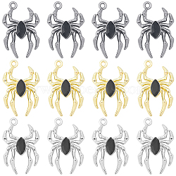 24Pcs 3 Colors Blank Glass Spider Pendant, with Alloy Findings, Lead Free & Cadmium Free, Mixed Color, 25.5x17x4.5mm, Hole: 1.6mm, 8Pcs/color(FIND-SC0006-47)