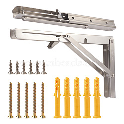 304 Stainless Steel Folding Shelf Brackets, with Plastic Plus & Iron Screws, Stainless Steel Color, 1.6~30x0.65~3.7x0.65~2.35cm, 20pcs/set(SW-TAC0001-13P)