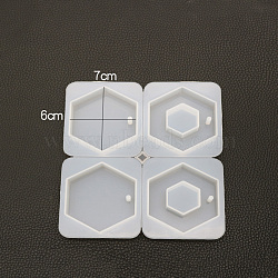 Pendant Silicone Molds, Resin Casting Molds, For UV Resin, Epoxy Resin Jewelry Making, Hexagon, White, 165x145x11mm, Hole: 4.5mm, Lnner: 60x70mm(DIY-K013-06)