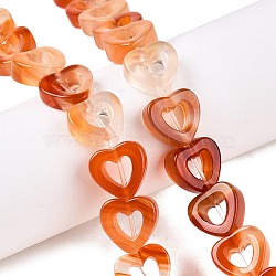 Natural Agate Beads Strands, Hollow Heart, 10x10x3~4mm, Hole: 1mm, about 20pcs/strand, 7.48 inch(19cm)(G-N342-89B)
