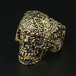 Alloy Rings, Skull, Antique Golden, US Size 8 1/2(18.5mm)(PW-WG4E9F8-06)