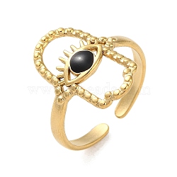 304 Stainless Steel Enamel Cuff Rings, Evil Eye, Real 18K Gold Plated, Adjustable(RJEW-M171-12G)