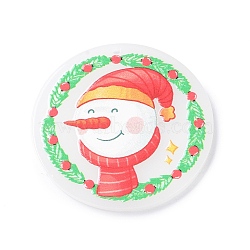 Christmas Acrylic Pendants, Flat Round Charm, Snowman, 38x2mm, Hole: 1.3mm(MACR-K330-38A)