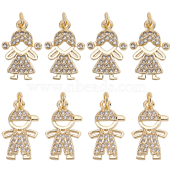 12Pcs 2 Style Brass Pendants, with Clear Cubic Zirconia, Boy & Girl, Golden, 16x9~10x12mm, Hole: 2~2.5mm, 6pcs/style(KK-DC0001-86)