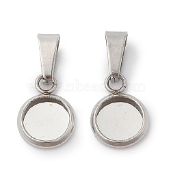 304 Stainless Steel Pendant Cabochon Settings, Flat Round, Stainless Steel Color, Tray: 6mm, 17x8x3.5mm, Hole: 2.5x6mm(STAS-I328-01A-P)