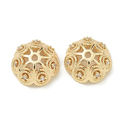 Rack Plating Brass Micro Pave Clear Cubic Zirconia Bead Caps, Long-Lasting Plated, Lead Free & Cadmium Free, Flower, Real 14K Gold Plated, 12.5x5mm, Hole: 1.5mm(KK-K386-14G-01)