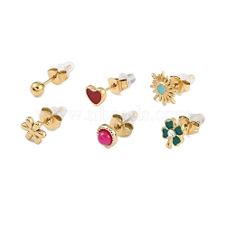 304 Stainless Steel Rhinestone Stone Dyeing Stud Earrings, Mixed Shapes, Mixed Color, 5~10.5x5~10.5mm(EJEW-S224-04G-01)