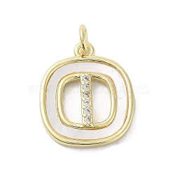 Rack Plating Brass Micro Pave Clear Cubic Zirconia Pendants, with Shell, Cadmium Free & Lead Free, Long-Lasting Plated, Real 18K Gold Plated, with Jump Ring, Letter I, 17.5x15x2.5mm, Hole: 3mm(KK-E102-33G-I)