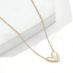 Natural Shell Heart Pendant Necklace with 201 Stainless Steel Cable Chains, Golden, 16.22 inch(41.2cm)(NJEW-D055-04G)