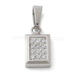 Ion Plating(IP) 304 Stainless Steel Micro Pave Cubic Zirconia Pendants, Rectangle, 10x6x2.5mm, Hole: 4.5mm,(STAS-Z107-02P-07)