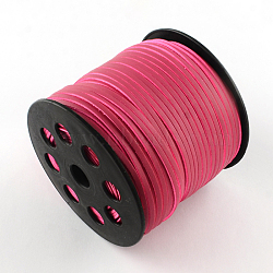 Faux Suede Cord, Faux Suede Lace, One Side Covering with Imitation Leather, Hot Pink, 2.7x1.4mm, about 98.42 yards(90m)/roll(LW-R006-09)