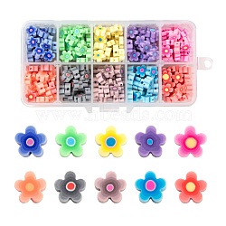 300Pcs 10 Colors Handmade Flower Printed Polymer Clay Beads, for DIY Jewelry Making, Mixed Color, 9.6x4mm, Hole: 1.4mm, 10 colors, 30pcs/color(CLAY-LS0001-08)
