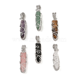 Natural Gemstone Pendants, with Platinum Tone Rack Plating Brass Wire Wrap, Lead Free & Cadmium Free, Cone, 61x15.5x14mm, Hole: 4mm(G-K338-28P)