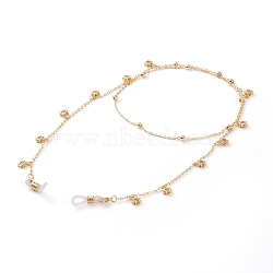 Brass Micro Pave Clear Cubic Zirconia Eyeglasses Chains, Neck Strap for Eyeglasses, with Cable Chains, Round Beads and Rubber Loop Ends, Flower, Real 18K Gold Plated, 27.55 inch(70.5cm)(AJEW-EH00309)