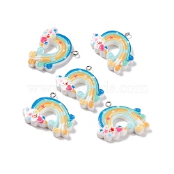 Opaque Resin Pendants, with Platinum Tone Iron Loops, Rainbow with Cloud, Colorful, 27x33x6.5mm, Hole: 2mm(RESI-G040-C03-B)