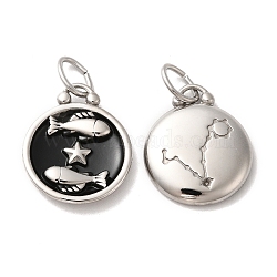 304 Stainless Steel Enamel Pendants, with Jump Ring, Flat Round with Constellation, Stainless Steel Color, Pisces, 20.5x17x2.5~3.5mm, Hole: 4x6mm(STAS-A080-43P-05)