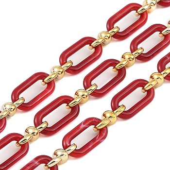 Rack Plating Acrylic & CCB Plastic Chain, Long-Lasting Plated, Dark Red, 20x10.6x3mm, 5m/roll