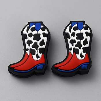 Cowboy Boot Silicone Focal Beads, Red, 29x22.5x8.8mm, Hole: 2.6mm