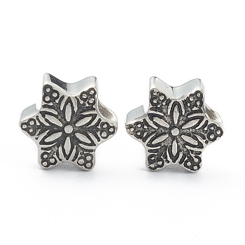 304 Stainless Steel European Beads, Large Hole Beads, Flower, Antique Silver, 9.5x11x6.5mm, Hole: 4.5mm