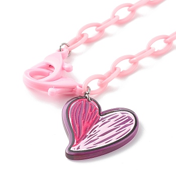 Transparent Acrylic Pendants Necklaces, with Opaque Acrylic Cable Chains, Heart, Pearl Pink, 21.25 inch(54cm)