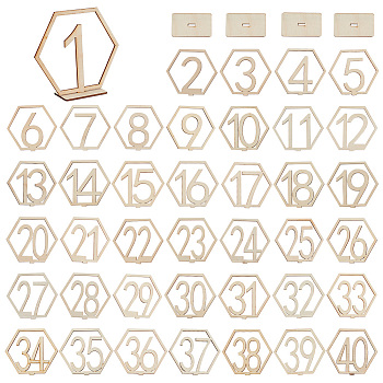 Wood Table Numbers Cards, for Wedding, Restaurant, Birthday Party Decorations, Hexagon with Number 1~40, BurlyWood, 3.2x9.5x9.7cm