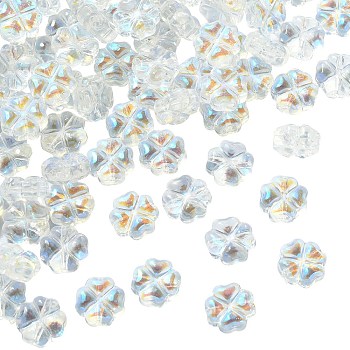 100Pcs Transparent Czech Glass Beads, Clover, Clear, 7.5x4.5mm, Hole: 0.9mm