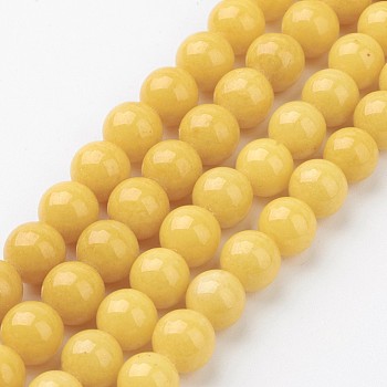 Natural Mashan Jade Round Beads Strands, Dyed, Yellow, 8mm, Hole: 1mm, about 51pcs/strand, 15.7 inch
