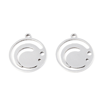 201 Stainless Steel Pendants, Smiling Face Charm, Stainless Steel Color, 17x15x1mm, Hole: 1.4mm