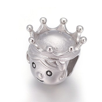 Retro 316 Surgical Stainless Steel European Style Beads, Large Hole Beads, Prince, Antique Silver, 11x11.5x10mm, Hole: 4.5mm