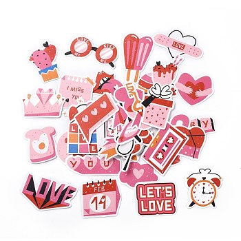 Valentine's Day Theme Paper Stickers Set, Adhesive Label Stickers, for Water Bottles, Laptop, Luggage, Cup, Computer, Mobile Phone, Skateboard, Guitar Stickers, Heart & Gift & Crown, Mixed Color, 18~75x22~73x0.3mm