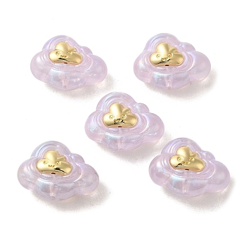 Resin Cartoon Cloud Beads, with Golden Plated Alloy Smiling Face, Thistle, 22x29x1.5mm, Hole: 1.8mm