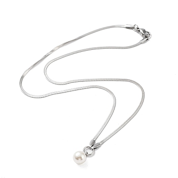 304 Stainless Steel with Plastic Bead Necklaces, Stainless Steel Color, 17.56 inch(44.6cm)