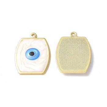 Brass Enamel Pendants, Real 18K Gold Plated, Long-Lasting Plated, Rectangle with Evil Eye Charm, White, 29.5x21x2.5mm, Hole: 1.8mm