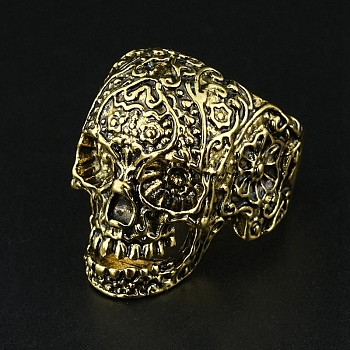 Alloy Rings, Skull, Antique Golden, US Size 8 1/2(18.5mm)