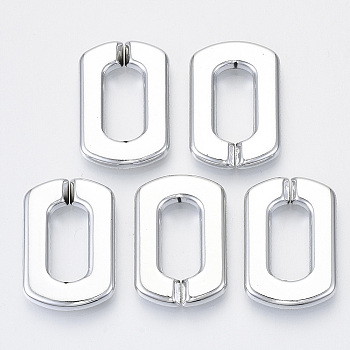 UV Plating Acrylic Linking Rings, Quick Link Connectors, for Cross Chains Making, Rectangle, Platinum, 31x21x4.5mm, Inner Diameter: 18x8.5mm